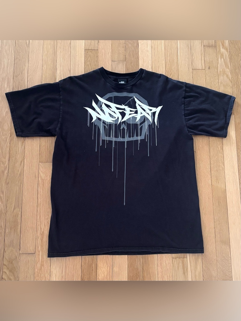 Vintage 90s No Fear Skull Drip Graphic T Shirt XL Black Oversized Skater